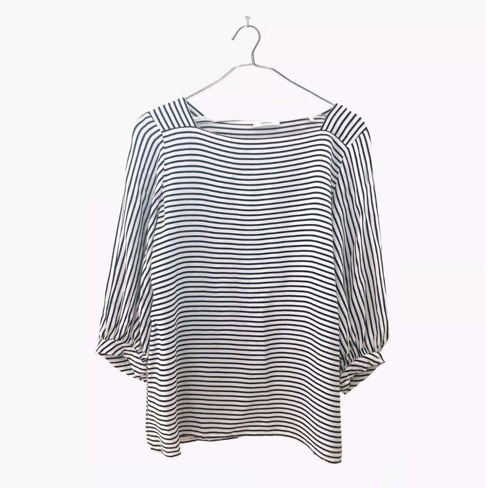 OPUS Square Neck Top in Stripe, Black/White, EU 40